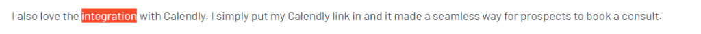 G2 review saying the Calendly integration made booking consultations easy