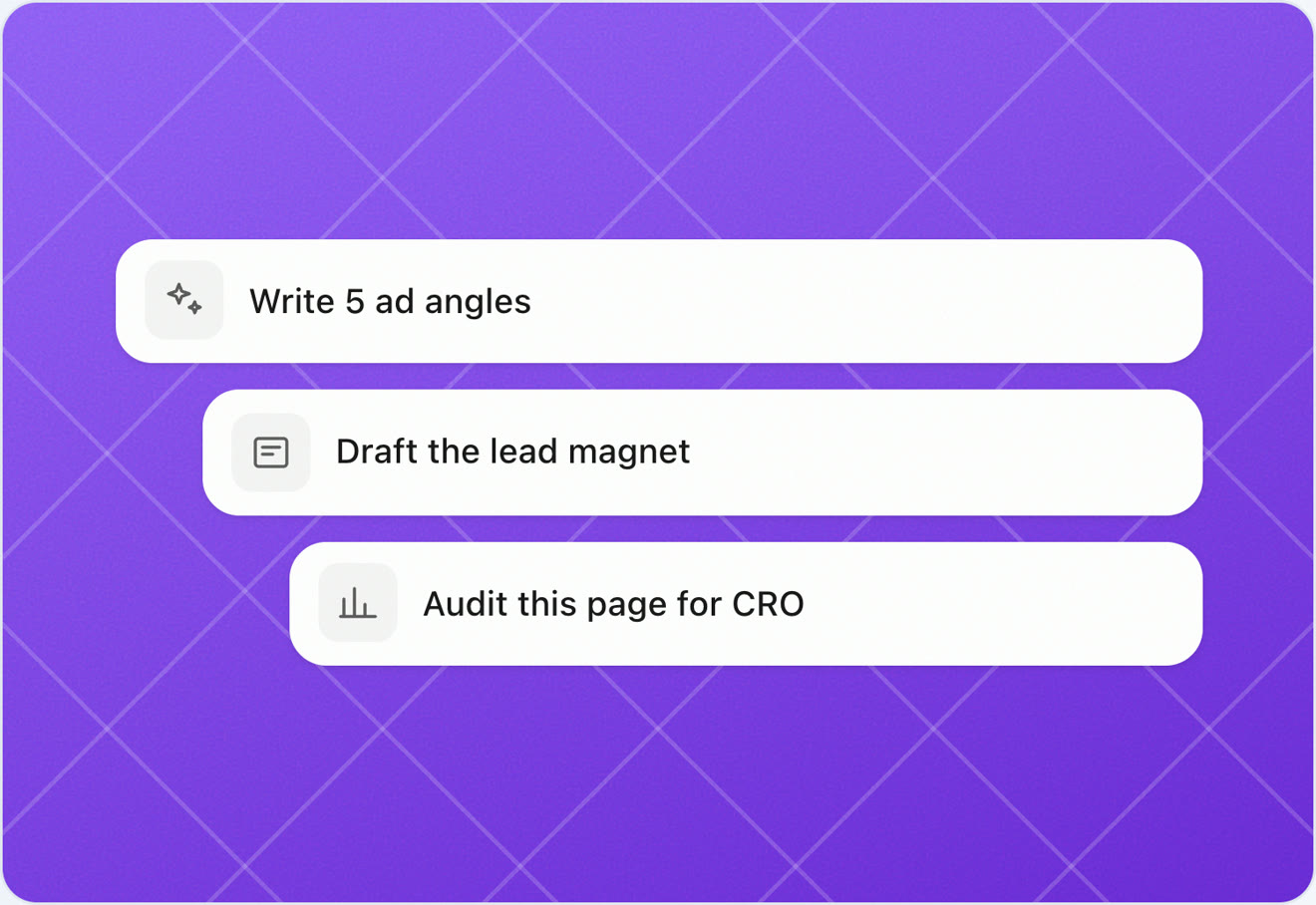 Swipe Pages AI prompts for marketing work: write five ad angles, draft the lead magnet, audit this page for CRO