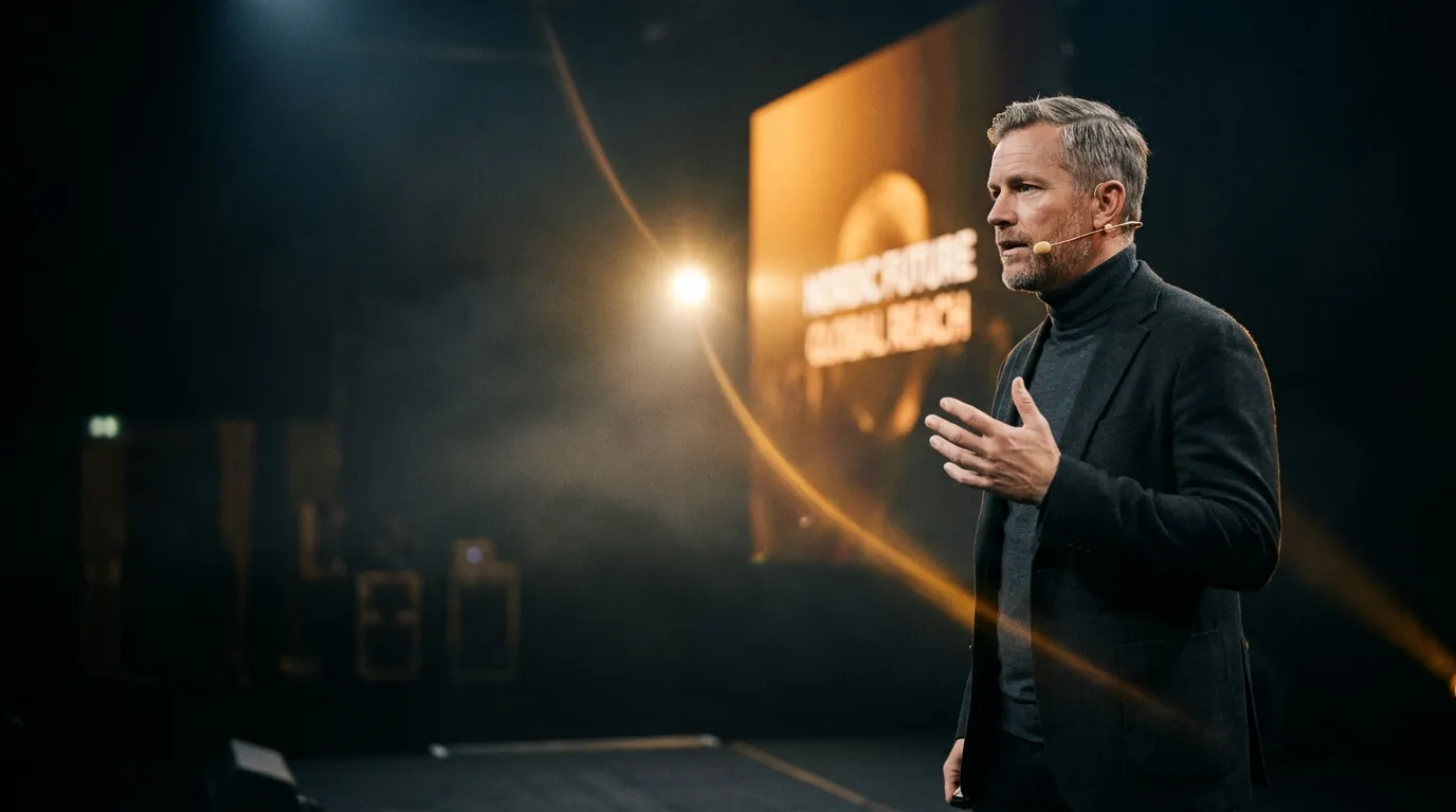 Marcus Lindqvist on stage, from the owned keynote example