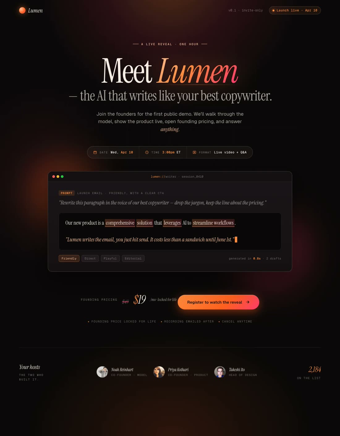 Lumen's product reveal on April 10 at 3pm ET