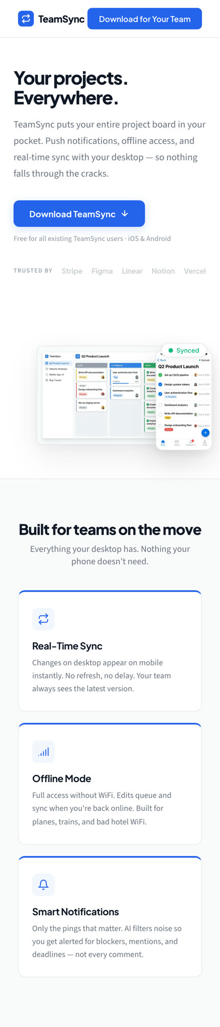 Actual TeamSync mobile download landing page